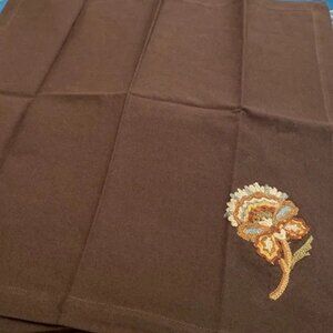 Pottery Barn Brown Sandi Palampore Crewel Embroidered Set of 4 Napkins Brown